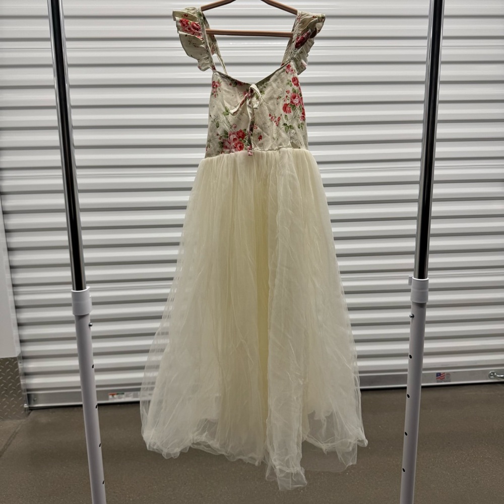 Think Pink Girls Maxi Dress with Tulle Skirt and Open Back Size 6
